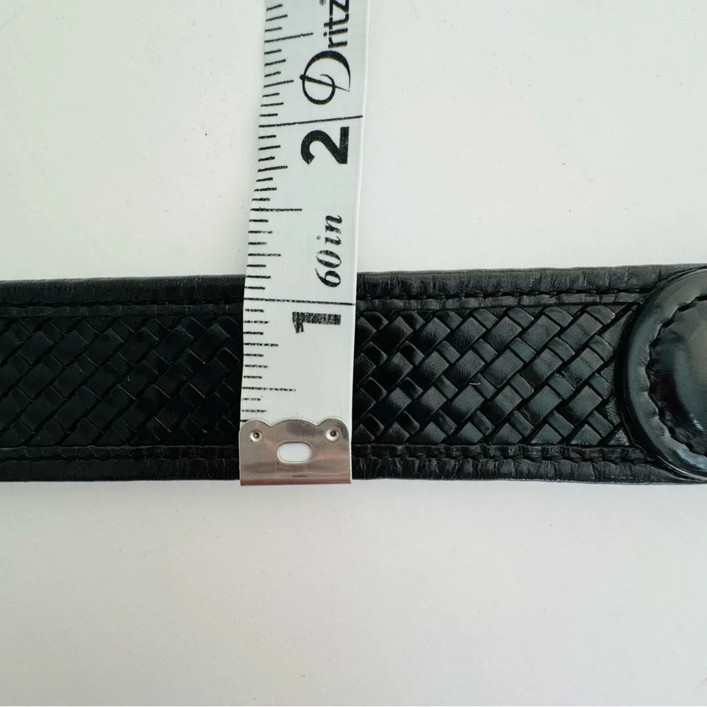 Cole Haan Men's Black Woven Leather Belt 36 Gold Brass Buckle Basketweave A08462